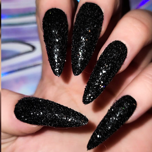 New Black Sugar Coated Glitter Press on Nails 